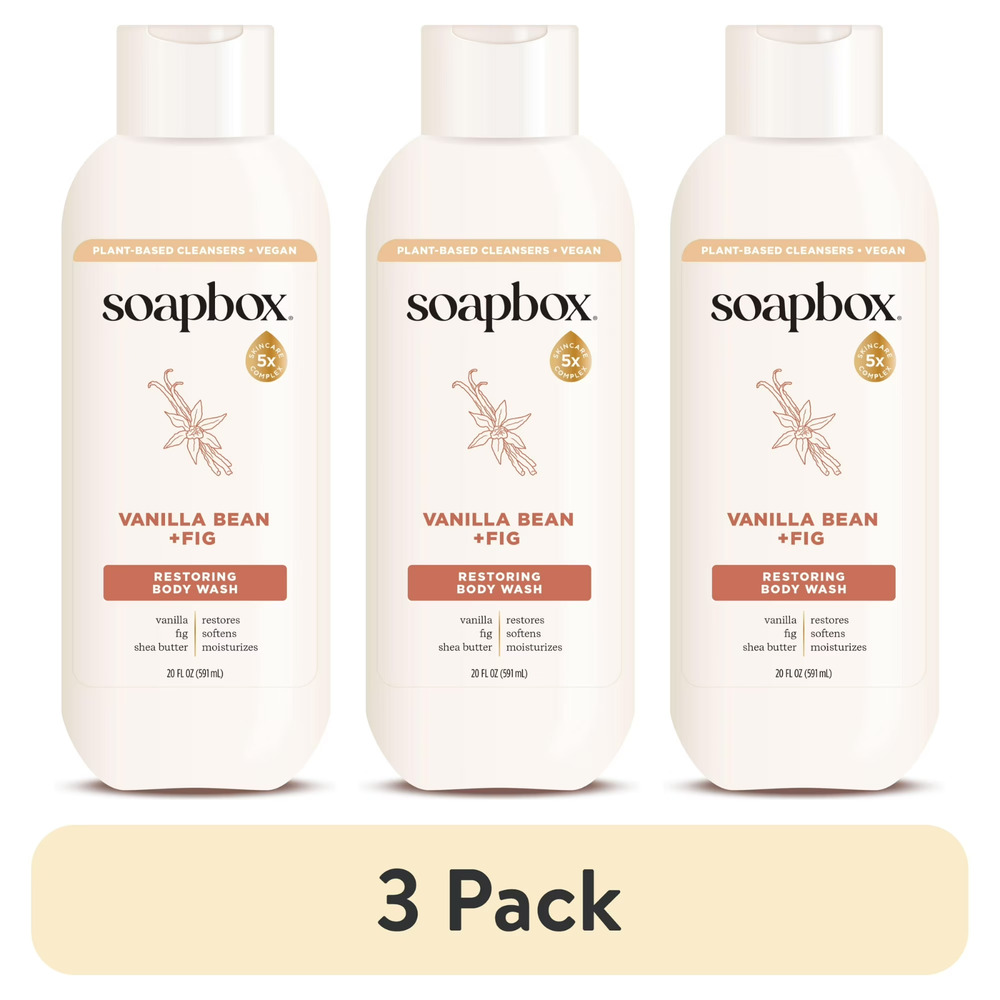 3-Pack Soapbox Restoring Body Wash, Vanilla Bean + Fig, 20 fl oz - Plant-Based